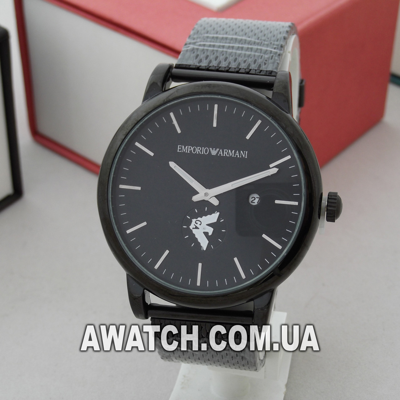 Мужские кварцевые наручные часы Emporio Armani AR-11025 / Емпорио Армани на металлическом браслете черного цвета - фото 1 - id-p1099816732