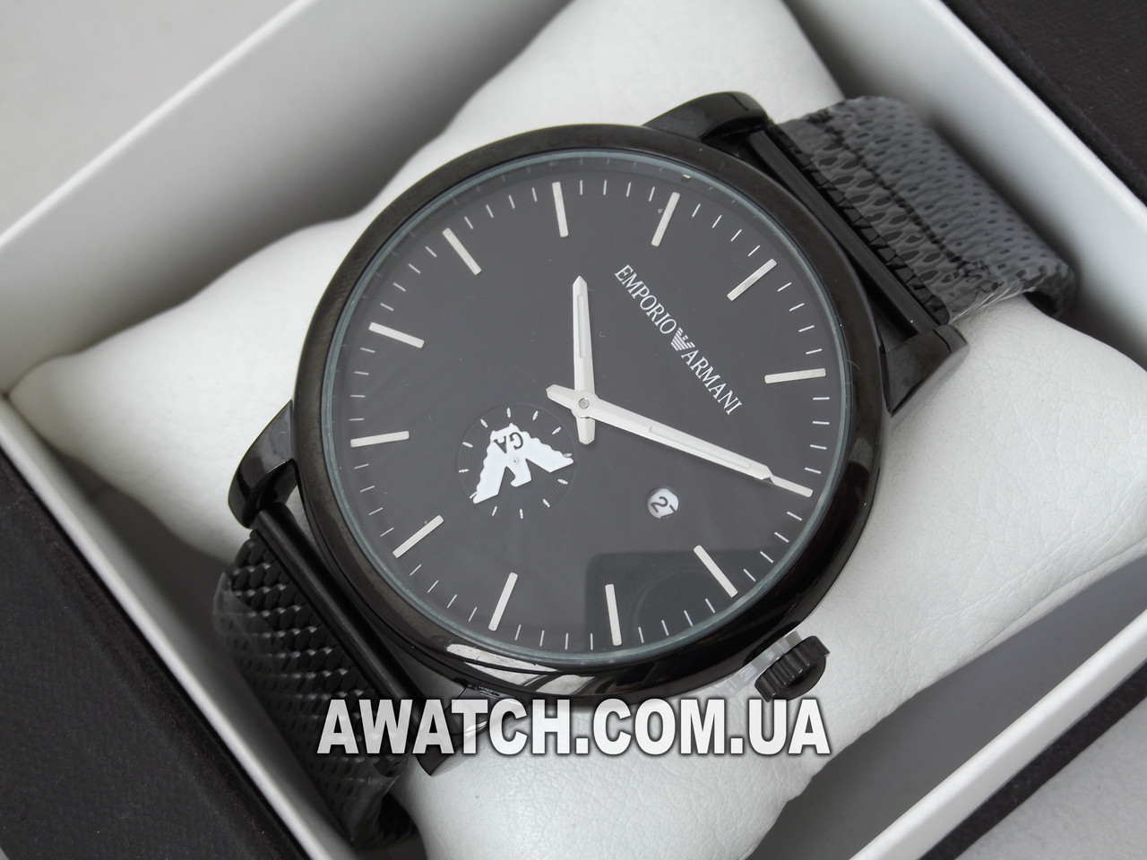 Мужские кварцевые наручные часы Emporio Armani AR-11025 / Емпорио Армани на металлическом браслете черного цвета - фото 2 - id-p1099816732
