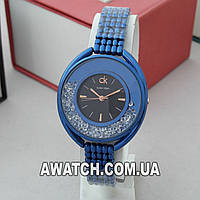 Женские кварцевые наручные часы Calvin Klein M285 / Келвин Кляйн на металлическом браслете синего цвета