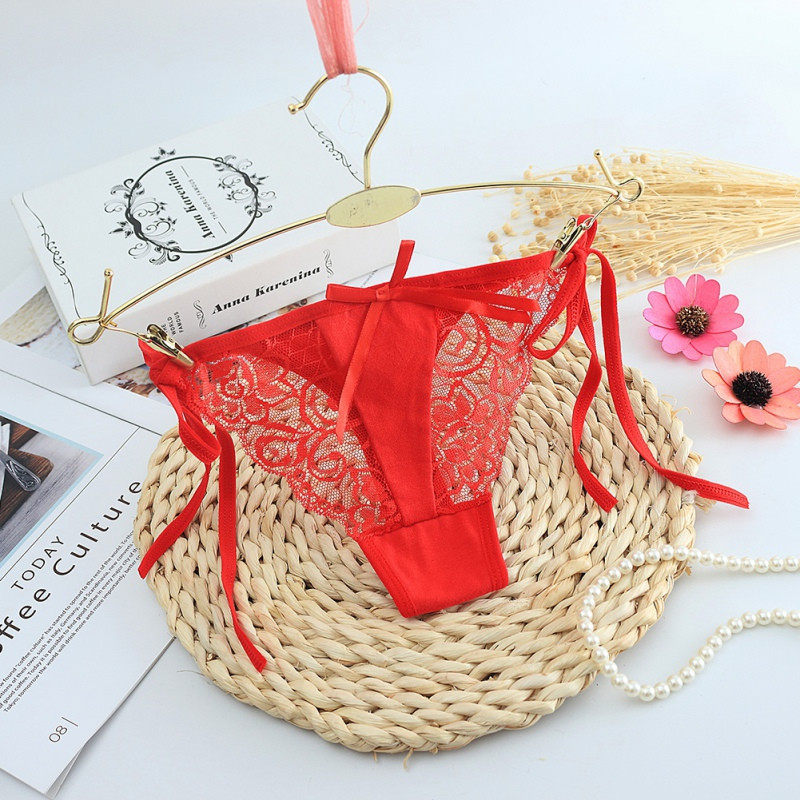 Червоні стринги мереживні на зав'язках, фото 1