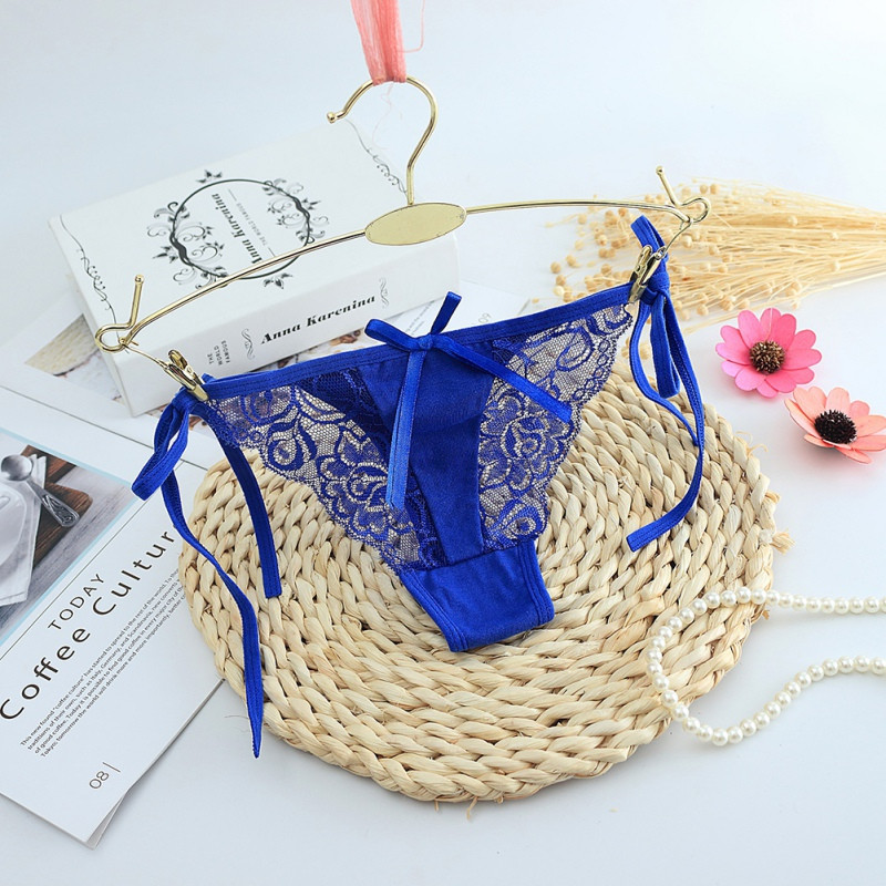 Сині стринги мереживні на зав'язках, фото 1