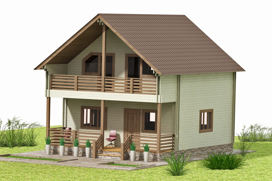 Дерев'яний будинок з термобруса 126 м2. Будівництво будинків з термобруса в Україні Thermo Wooden House 102