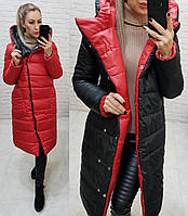 Wow!!! Двухсторонняя куртка еврозима с капюшоном, арт 1007,цвет красный + чёрный