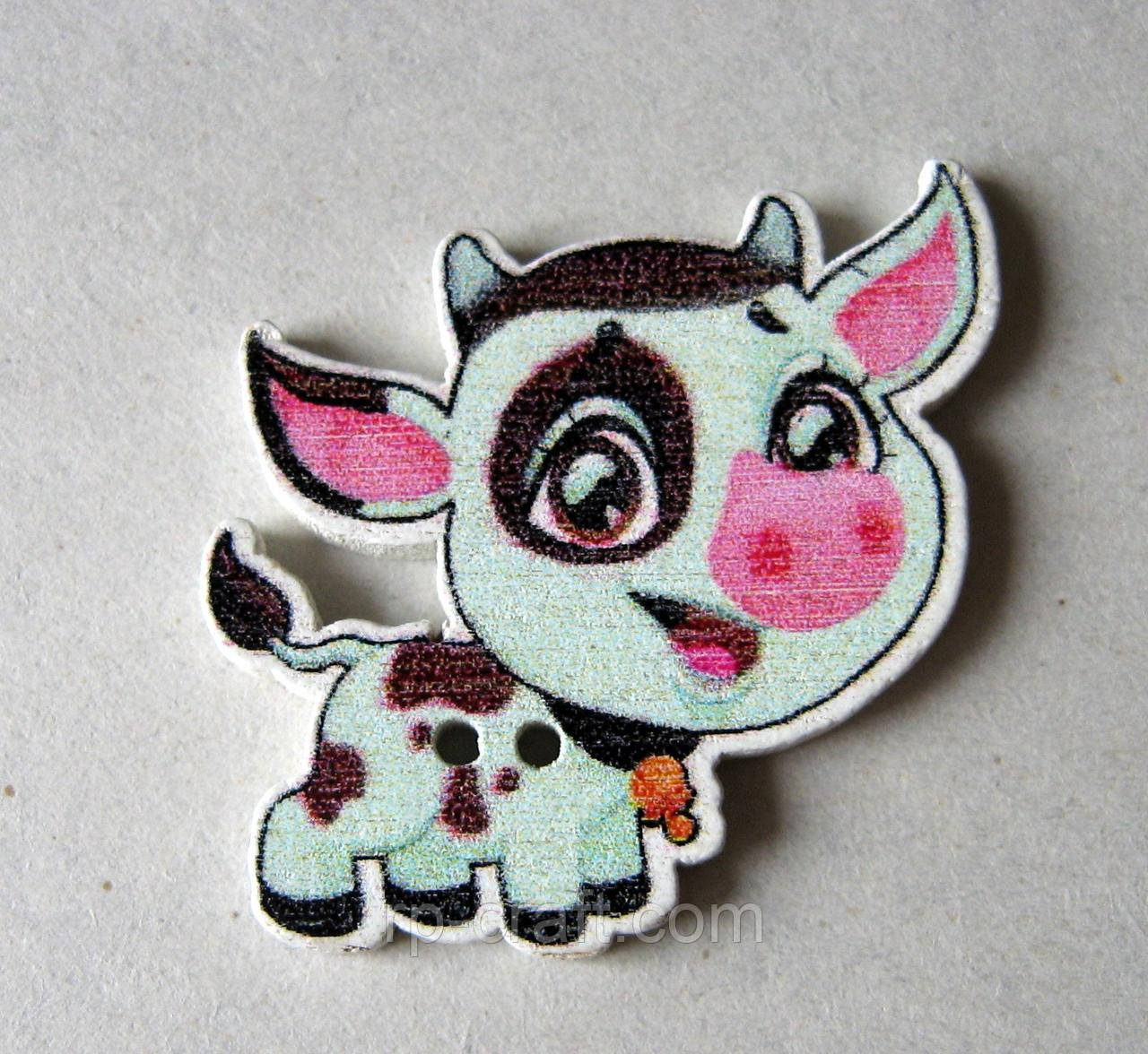 Гудзик дерев'яний, декоративний. Теля, 24х28 мм, фото 1