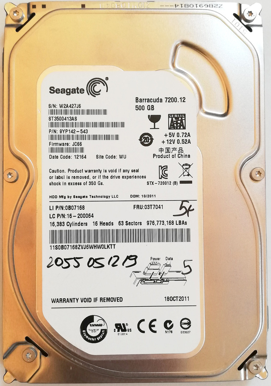Жорсткий диск для комп'ютера 500GB Seagate Barracuda 3.5" 16MB 7200rpm 6Gb/s (ST3500413AS) SATA-III Б/В