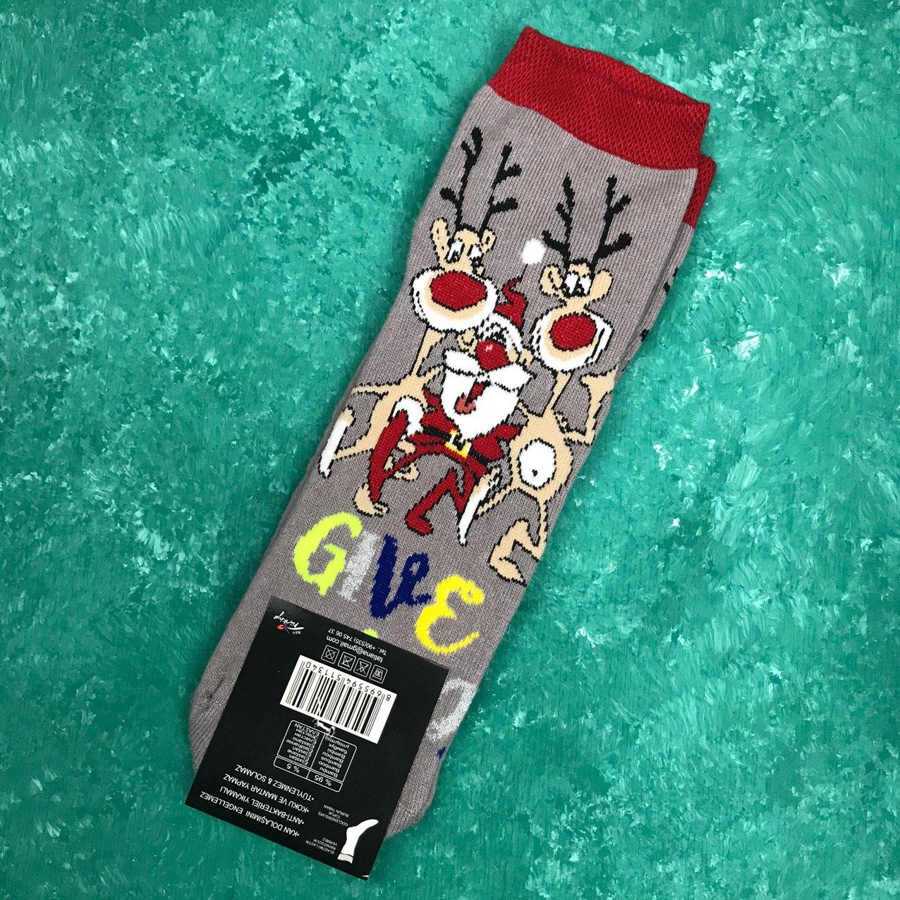 Шкарпетки Високі Новорічні Жіночі Чоловічі Montebello Новий Рік Дід Мороз і два Оленя Сірі 39-41
