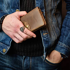Жіночий шкіряний гаманець портмоне з натуральної шкіри ручної роботи коричневий Promin на кнопці, фото 2