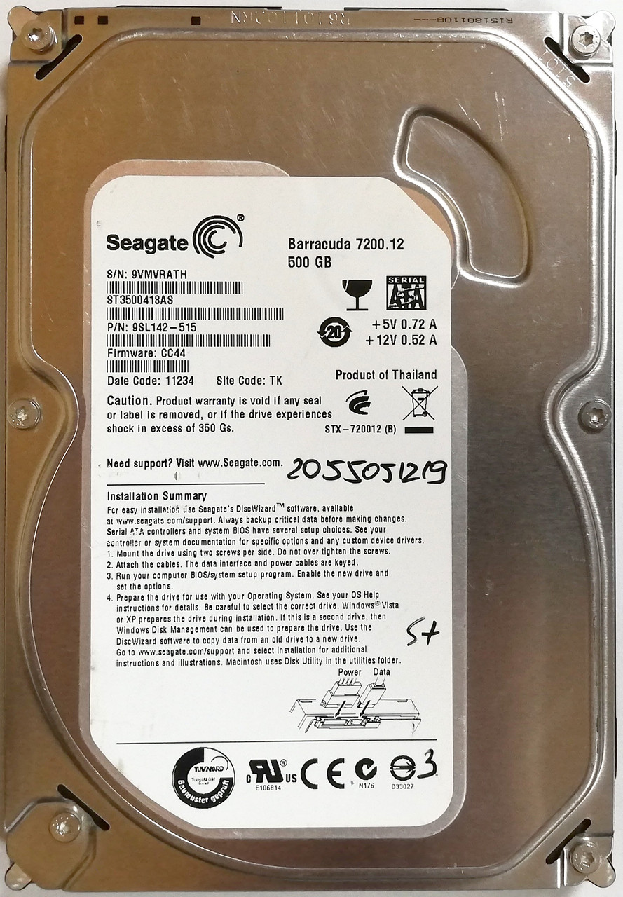 Жорсткий диск для комп'ютера 500GB Seagate Barracuda 3.5" 16MB 7200rpm 3Gb/s (ST3500418AS) SATA-II Б/В