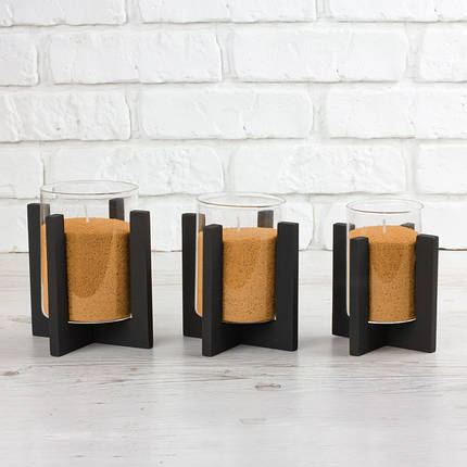 Підсвічник дерево основа + склянка d-70 mm колір Чорний, фото 1