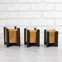 Підсвічник скляний d-80 mm на дерев'яній підставці Чорний