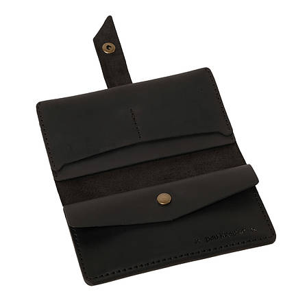Жіночий шкіряний гаманець портмоне з натуральної шкіри ручної роботи чорне Promin на кнопці, фото 2