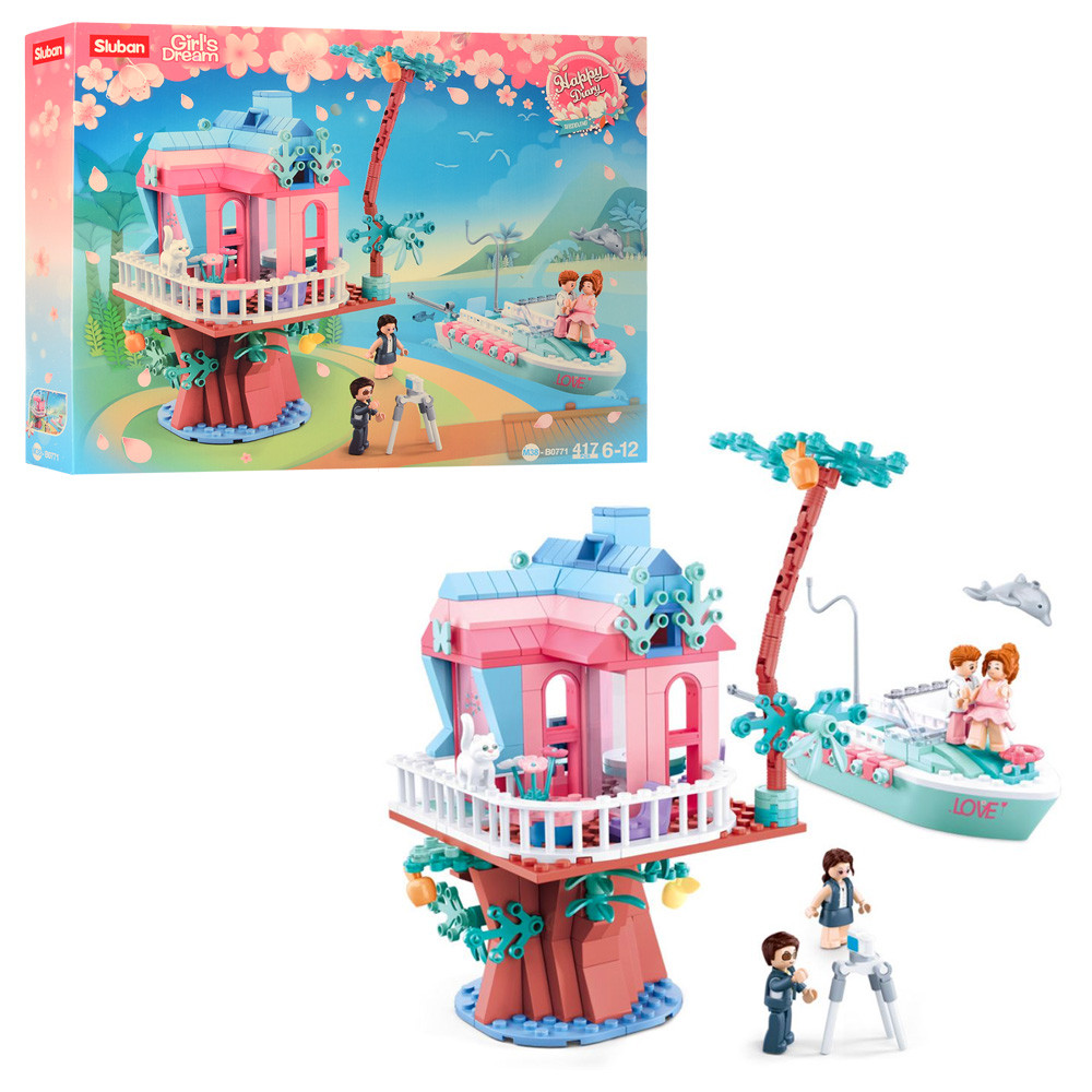 Конструктор SLUBAN M38-B0771 "Girls Dreams": будинок на дереві, катер, фігурки, 417 подітий., фото 1