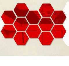 Дзеркальні наклейки стільники червоні мозаїка шестигранні 6,8 см*7,8 см пластикові, набір 12шт