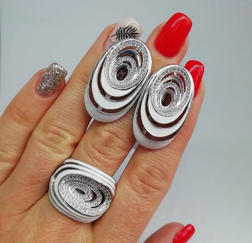 Набір з білою емаллю і цирконом зі срібла Клеопатра, фото 1