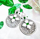 Набір прикрас сережки і кулон ажурного дизайну з емаллю та зеленим каменем Шахеризада, фото 2