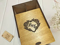 Деревянная коробка для винных бокалов с гравировкой "Сердце" 24х19х10 см Дуб