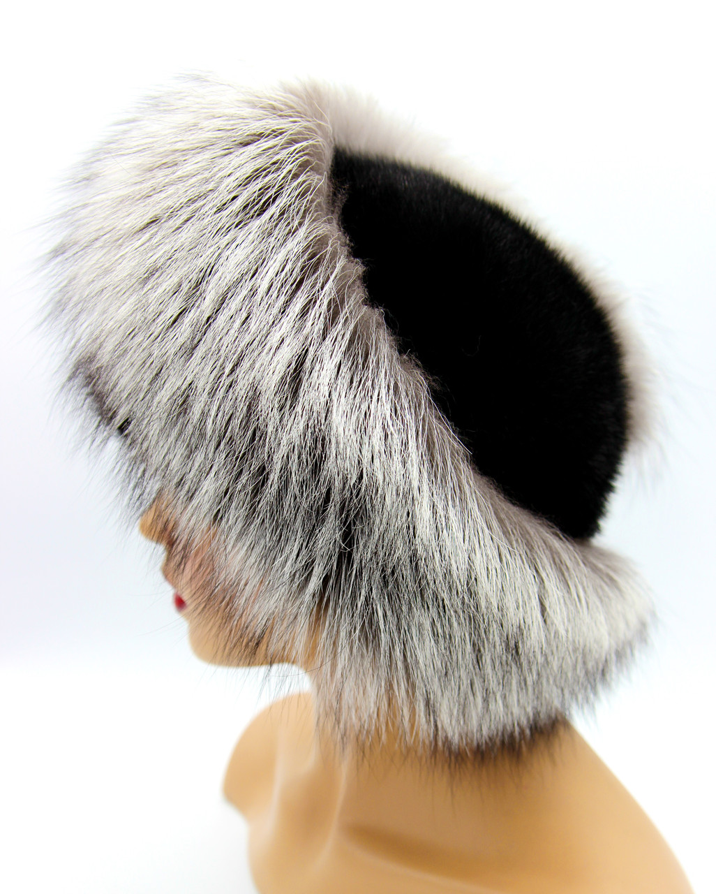 Женская меховая шапка из норки и чернобурки "Орбита" черная. - фото 4 - id-p597253692