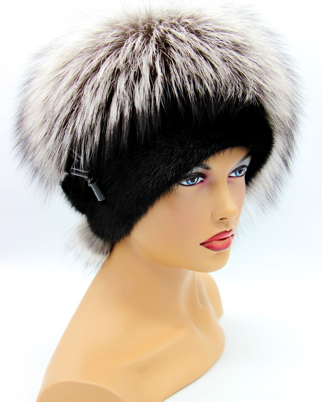 Женская меховая шапка из норки и чернобурки "Орбита" черная. - фото 1 - id-p597253692