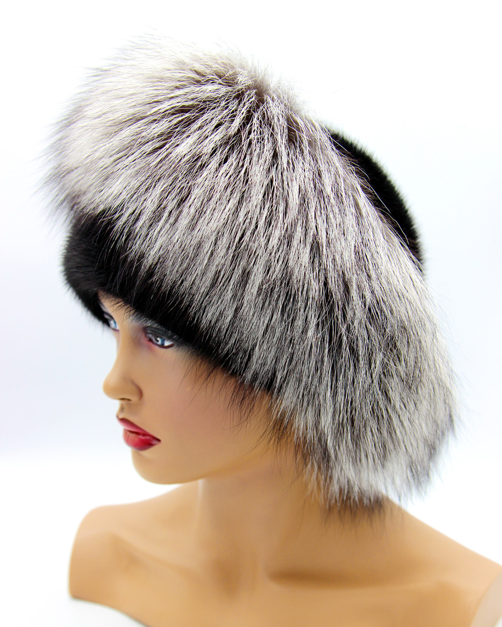 Женская меховая шапка из норки и чернобурки "Орбита" черная. - фото 5 - id-p597253692