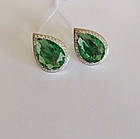 Срібні сережки з зеленим кубічним цирконієм Деріка, фото 3