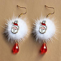 Милі ніжні новорічні сережки з хутра і Санта-Клаус