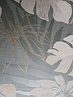 Обои виниловые на флизелине Marburg Atelier 31414 метровые листья бежевые серые золото серо серебристый фон