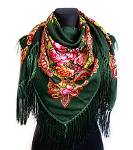 Українська народна хустка Ганна 120х120 см зелена