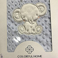 Плюшевий дитячий плед блакитний зі слоником, розмір 80х95 см