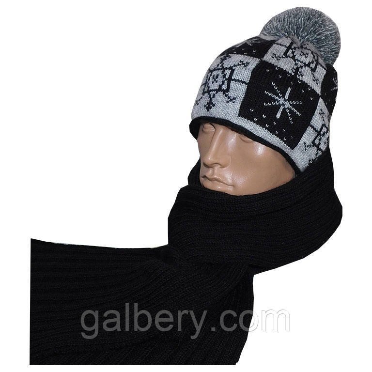 Зимняя шапка с орнаментом и шарф - петля