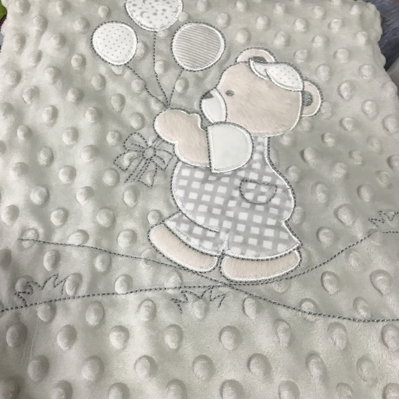 Плюшевый детский плед серый с мишкой с воздушными шарами, размер 80х95 см - фото 2 - id-p1100525658