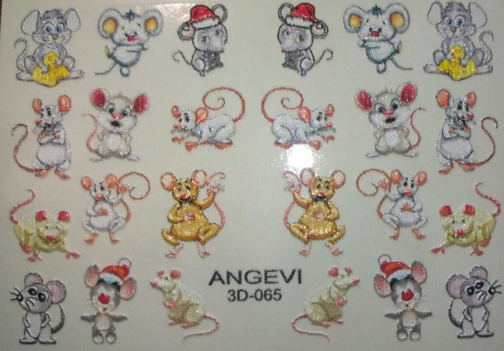 Наліпки Слайдер 3D для нігтів Angvi 065 миші, щури