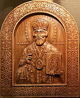 Икона резная деревянная "Св. Николай Чудотворец" 30х23см