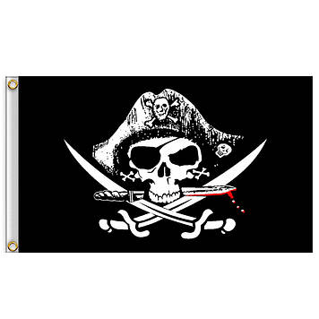 Піратський прапор 90х150см, прапор піратів Веселий Роджер в трикутному капелюсі