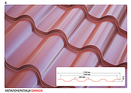 Металочерепица Гранда Ламалінда 0,45 мм US Steel (Словакія) поліестер,матполіестер, оцинкований