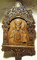 Икона резная деревянная "Св. Николай Чудотворец" (39х23см)