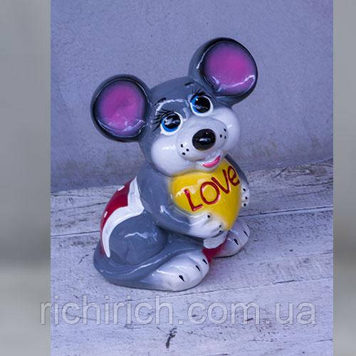 Скарбничка керамічна Мишка з серцем love 17 см