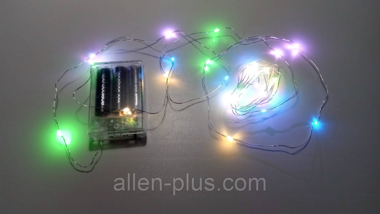 Гірлянда світлодіодна RGB (LED), 10 м, з батарейками ААх3 (Гірлянда Нитка на батарейках, мікронитка)