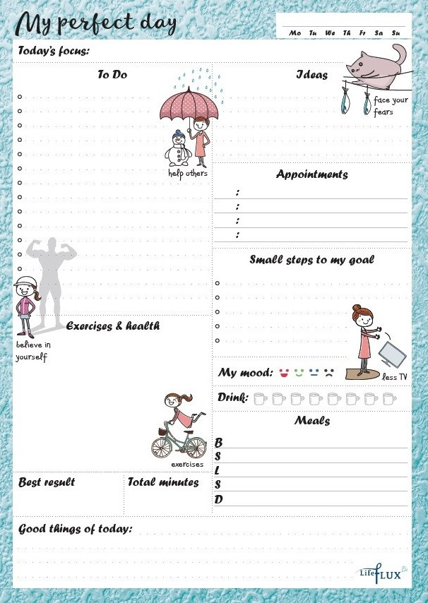 Планувальник щоденник My perfect day Мотивувальний LifeFLUX А5 62 аркуші Бірюзовий