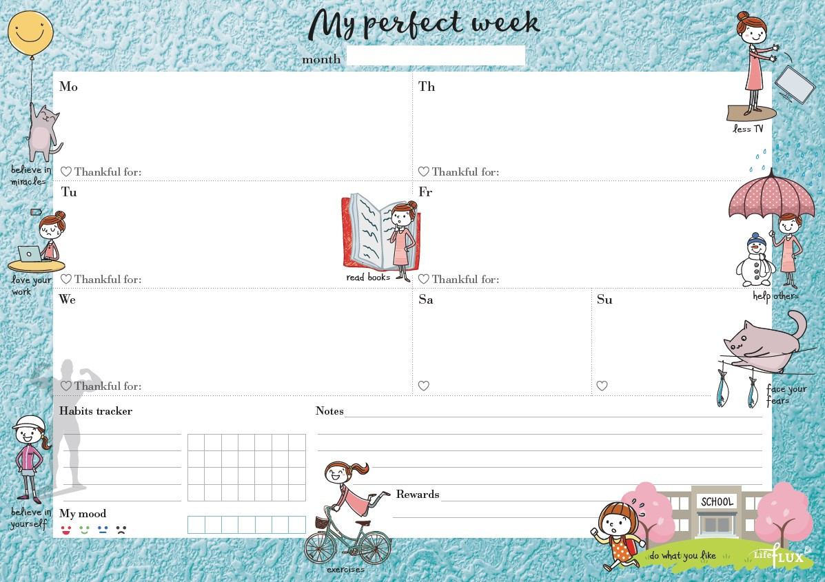 Тижневик планер My perfect week LifeFLUX Мотивувальний А4 52 аркуші Бірюзовий, фото 1