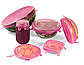 Силіконові кришки Chizequar універсальні для посуду Рожевий з малюнком 6 шт., фото 6