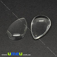 Кабошон стеклянный Линза капля, 20х30 мм, Прозрачный, 1 шт (KAB-035021)