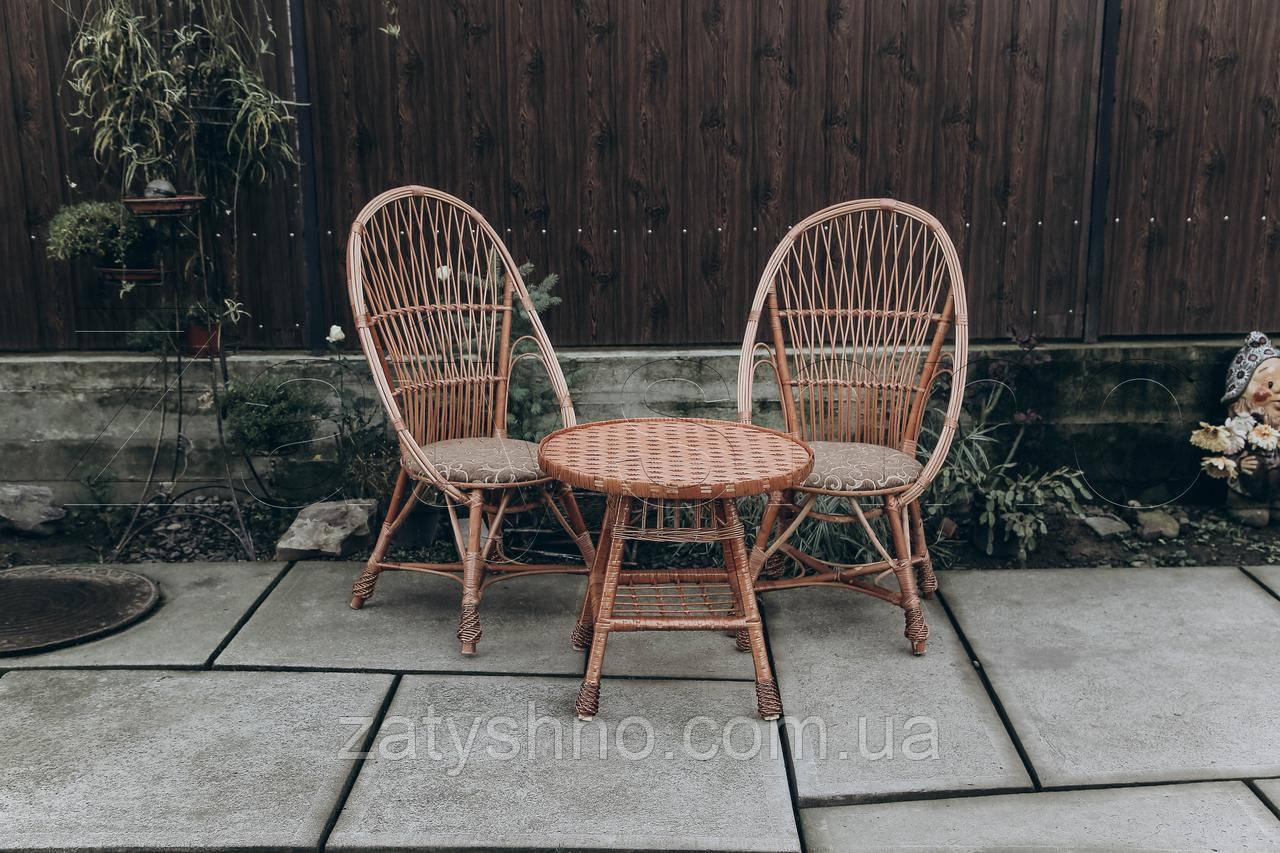 Садовая плетеная мебель на 2 человека | кресла плетеные из лозы | плетеные 2 кресла стол - фото 1 - id-p1100816803