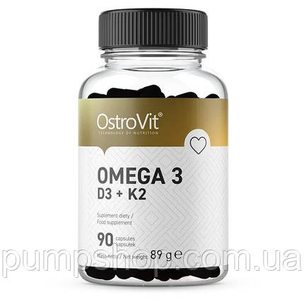 Омега-3+вітамін D3+K2 OstroVit Omega-3 D3+K2 90 капс., фото 2