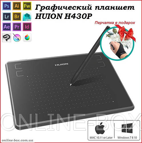 Графический планшет Huion H430P для рисования, OSU + перчатка, цена 790 ...