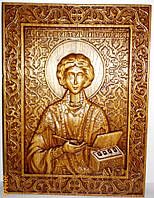 Икона резная деревянная "Св. Мученик и целитель Пантелеймон" (30х22см)