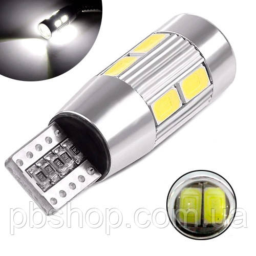 LED T10 W5W лампа в автомобіль 2шт, 10 SMD 5630, з обманкою Canbus, білий