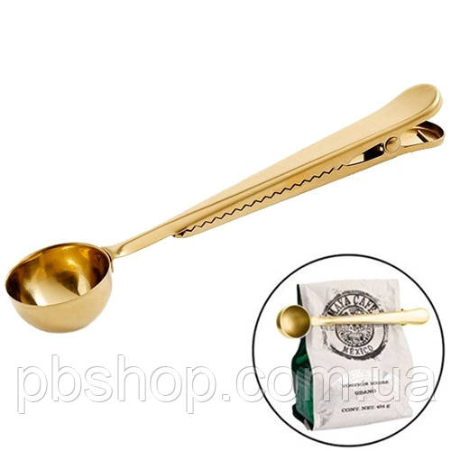 Мірна ложка затискач прищіпка для упаковки кави чаю, нержавійка, фото 1