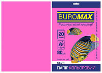 Бумага цветная А4 Buromax NEON 80гм2 малиновий 20л. (BM.2721520-29)