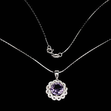 Кулон натуральний природний Аметист (Бразилія). Срібло 925 проби в білому золоті 14 каратів