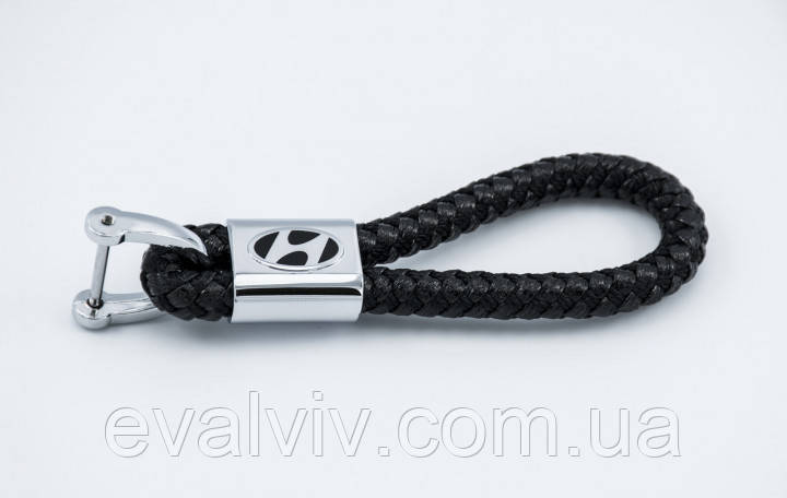 Шкіряний автомобільний брелок Hyundai чорний, фото 1